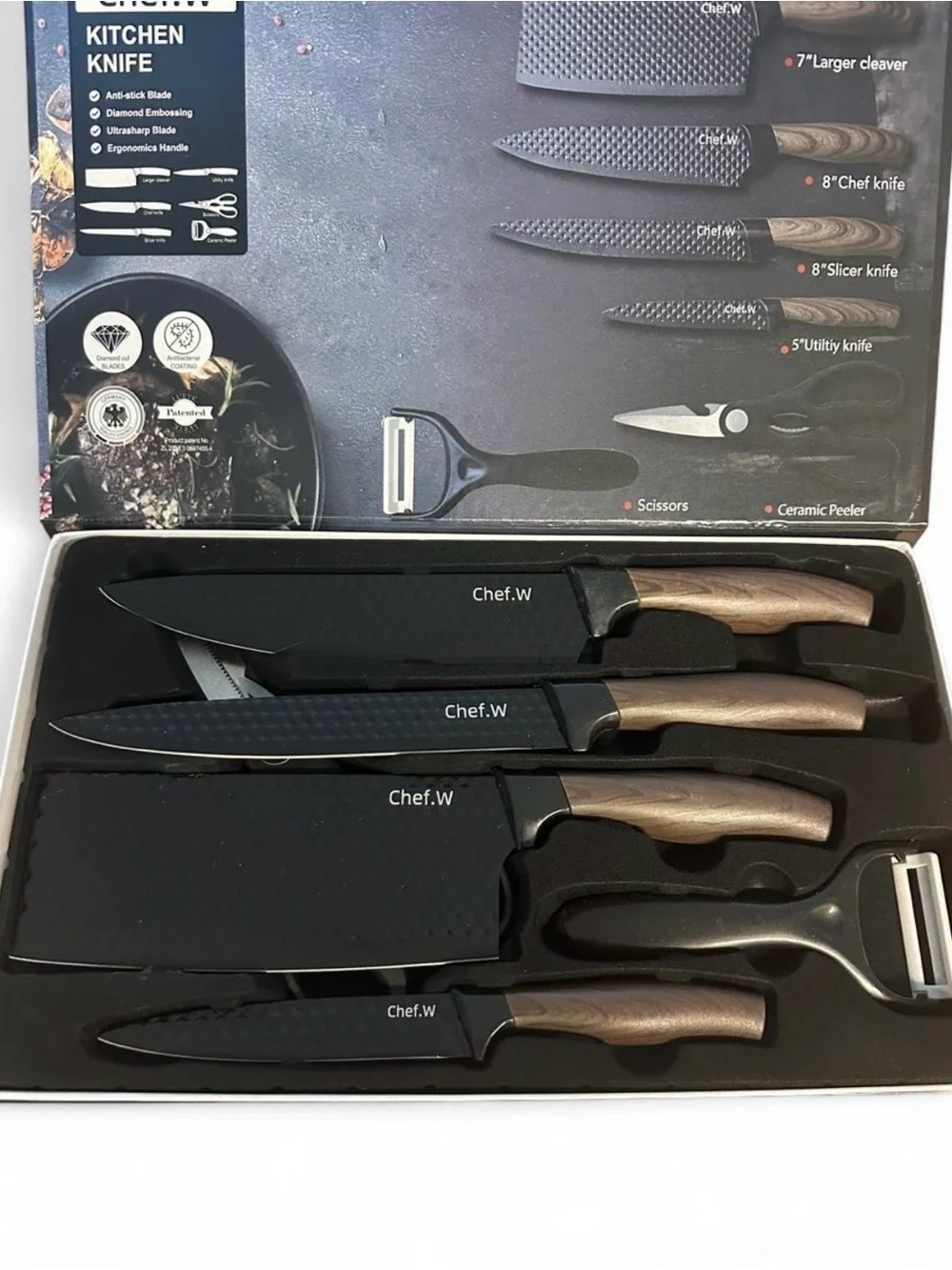 Chef W brand new 6-piece kitchen knife set. New in box.